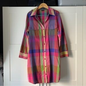 Theory Rainbow Plaid Shirt Dress
